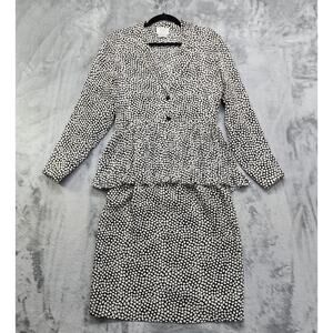 Vintage 80s Francesca of Damon Skirt Set Size 8 Black White Silk Peplum Pencil